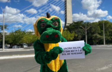 Jovem faz vaquinha e se fantasia de jacaré para ser vacinada contra a Covid em Teresina: ‘vacina salva’