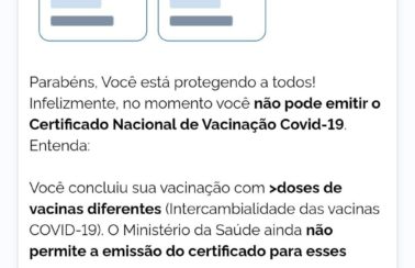 Conecte SUS agora alerta que certificado de vacinação não é emitido para quem tomou mix de vacinas