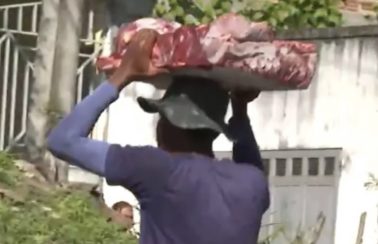 Carga com 25 mil quilos de carne é saqueada após carreta tombar na BR-415, no sul da BA