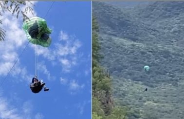 Homem salta de parapente e fica pendurado em fio de alta tensão no interior do RN